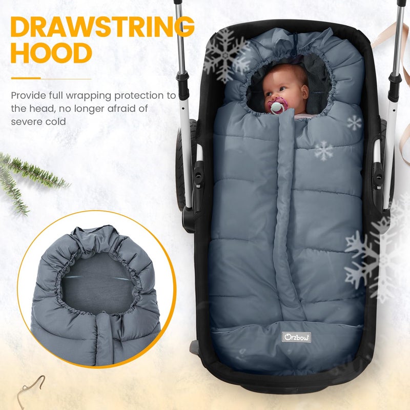 Orzbow Universal Footmuff for Stroller, Winter Warm Baby Stroller Bunting Bag, Waterproof Windproof Warm Polar Fleece Lined for Toddler Stroller Sleeping Bag, Grey - Image 2