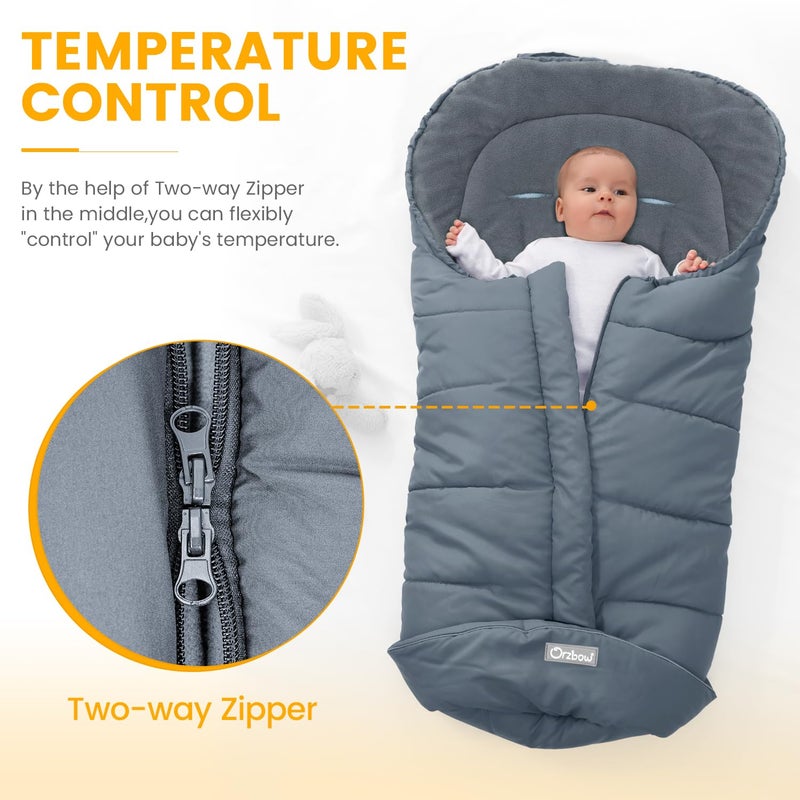 Orzbow Universal Footmuff for Stroller, Winter Warm Baby Stroller Bunting Bag, Waterproof Windproof Warm Polar Fleece Lined for Toddler Stroller Sleeping Bag, Grey - Image 3