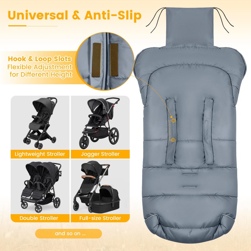 Orzbow Universal Footmuff for Stroller, Winter Warm Baby Stroller Bunting Bag, Waterproof Windproof Warm Polar Fleece Lined for Toddler Stroller Sleeping Bag, Grey - Image 5