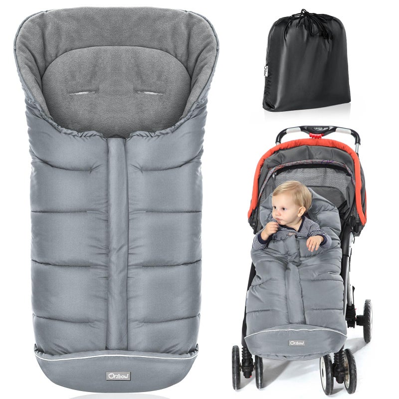 Orzbow Universal Footmuff for Stroller, Winter Warm Baby Stroller Bunting Bag, Waterproof Windproof Warm Polar Fleece Lined for Toddler Stroller Sleeping Bag, Grey - Image 1