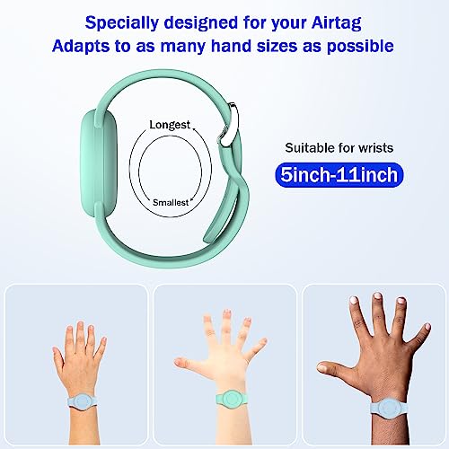 R-fun أساور R-fun المقاومة للماء لجهاز Air Tag [عبوة 2] متوافقة مع أجهزة Apple Air Tag للعثور على العناصر مع سيليكون ناعم، غلاف واقي ضد الفقدان، أخضر نعناعي/أزرق فاتح - Image 5