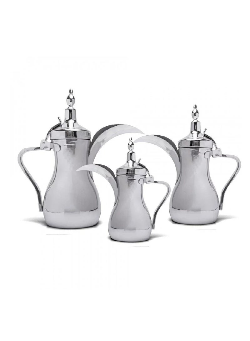 باصرة طقم دلة فضي كروم 3 قطع بمقاسات مختلفة