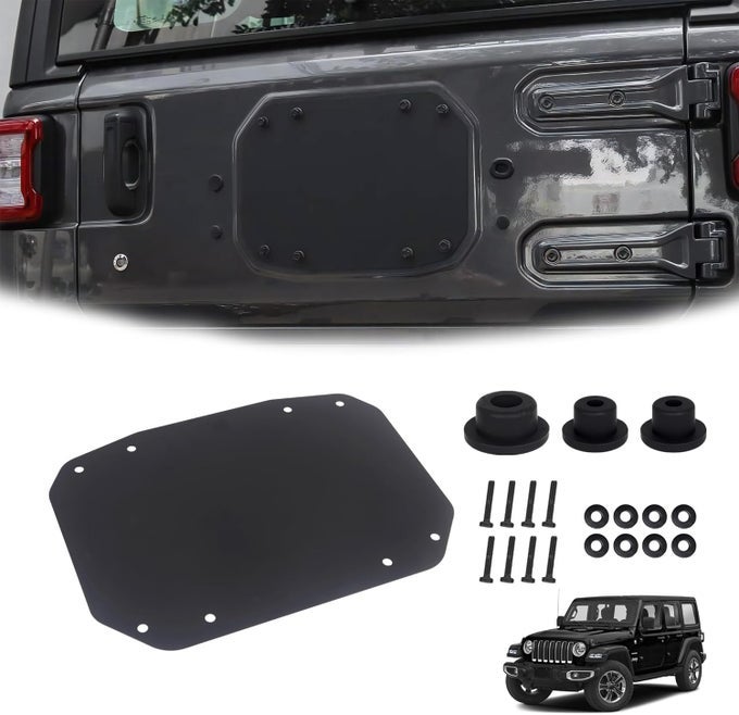 Aluminum Spare Tire Carrier Delete Filler Plate With Bolts & Tailgate Rubber Plugs For Jeep Wrangler Jl Jlu (2018-2023)