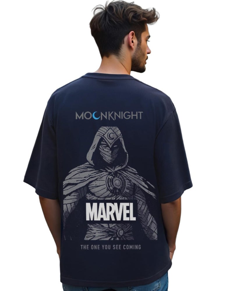 Bewakoof Official Marvel Merchandise Moon Knight Men's Graphic Printed Oversized Fit Half Sleeve Round Neck Cotton Jersey T-Shirt_537232_Blue_M - Image 1