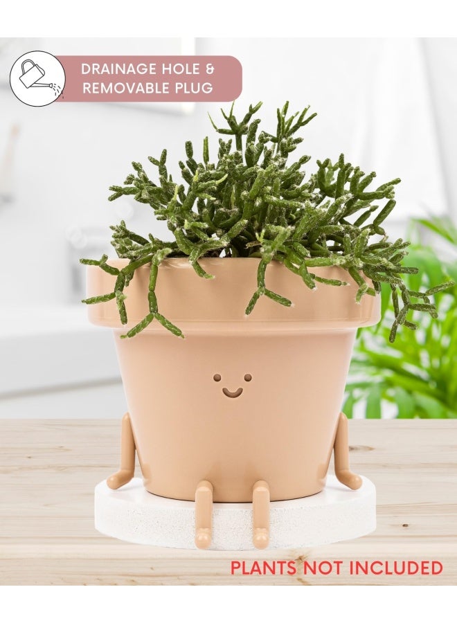 Generic Indoor Plant Pot Unique Cute Plastic Flower Pot With Face 3.5 Inch Succulent/Cactus Planter Plant Lover Gift Decorative Novelty Planter  - Image 2