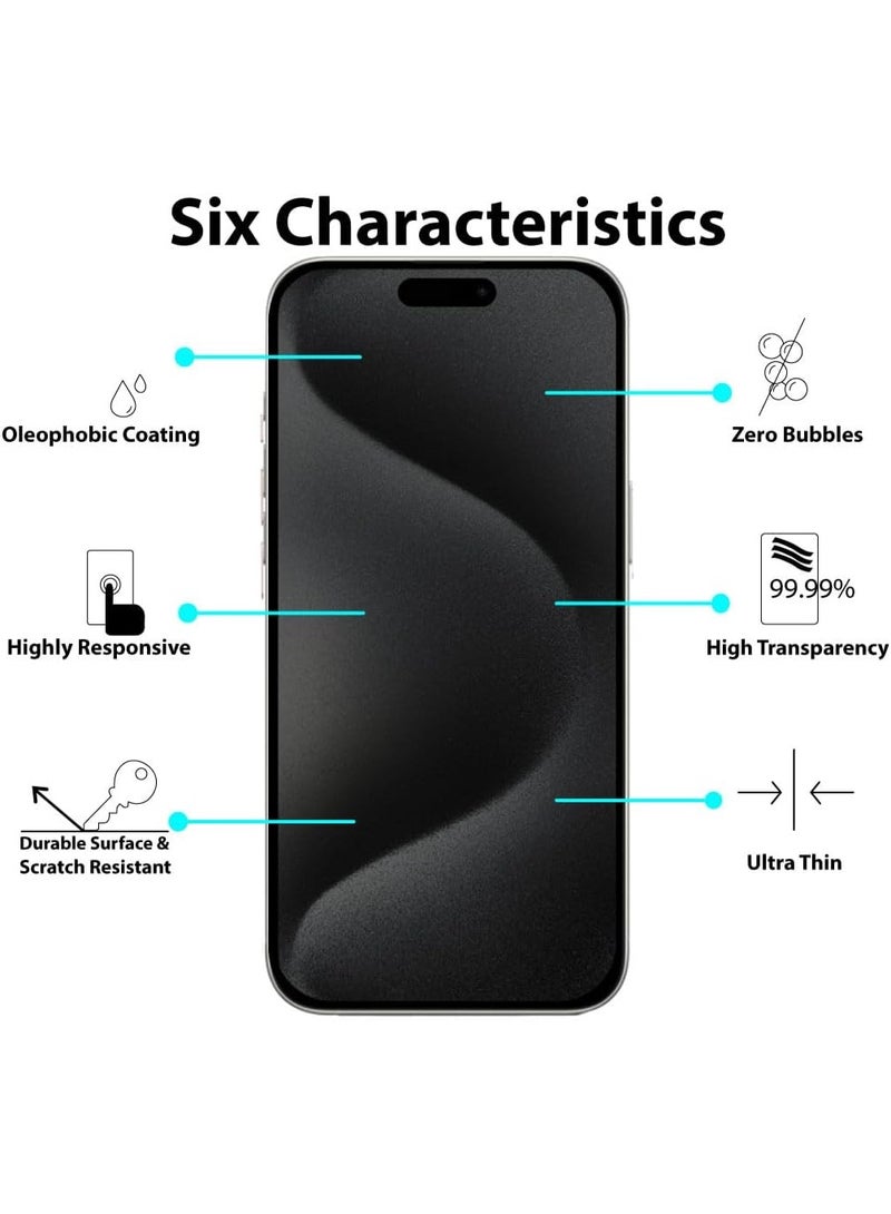 Privacy Tempered Glass Screen Protector for iPhone 15 Pro, 9H Hardness, Full Glue, Anti-Shatter - Image 2