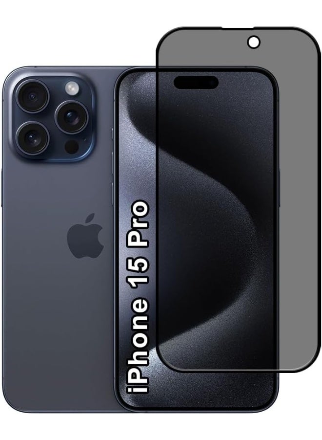 Privacy Tempered Glass Screen Protector for iPhone 15 Pro, 9H Hardness, Full Glue, Anti-Shatter - Image 1
