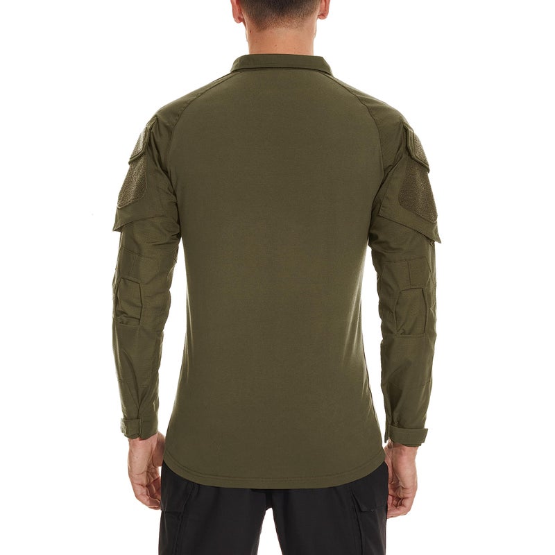 TACVASEN Tactical Shirt for Men 1/4 Zip Combat Shirt Long Sleeve with Pockets Army Pullover Military Lightweight Hiking Shooting Training Green M - Image 4