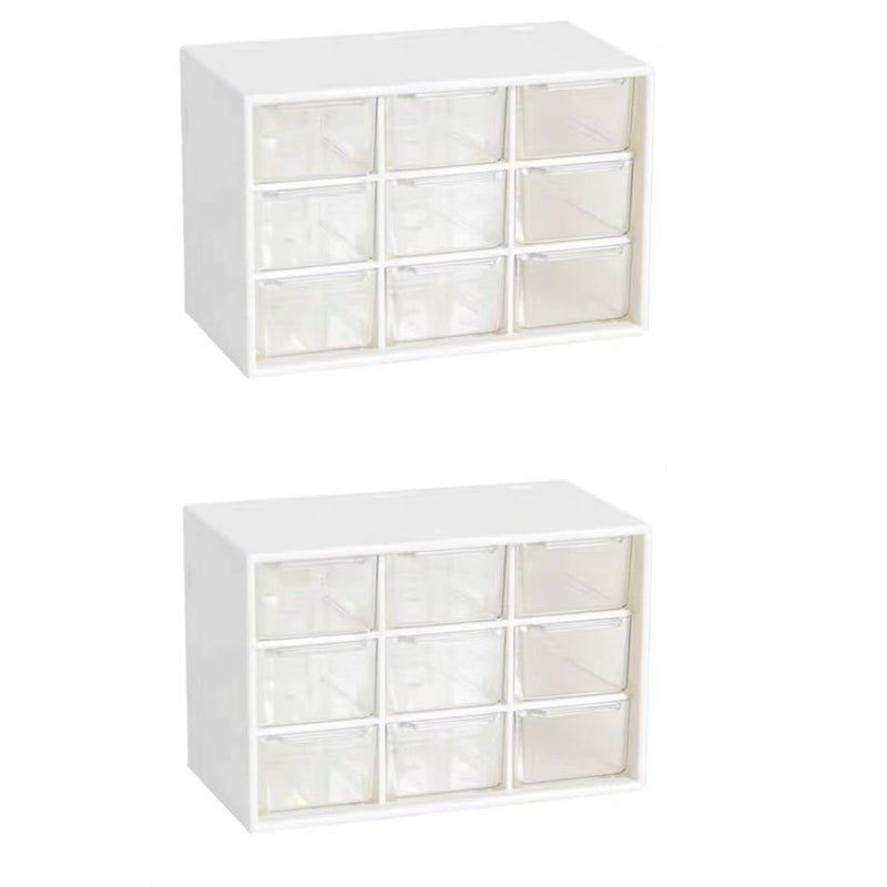 Feadily 2PCS Small Drawer Organizer for Desk, Desktop Drawer Organizer with 9 Clear Drawers, Plastic Desktop Storage Drawers 7.1 Inch x 3 .9 Inch x 4.7 Inch, White - Image 1