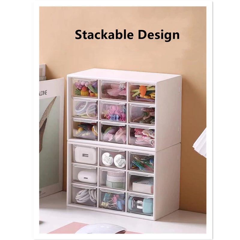 Feadily 2PCS Small Drawer Organizer for Desk, Desktop Drawer Organizer with 9 Clear Drawers, Plastic Desktop Storage Drawers 7.1 Inch x 3 .9 Inch x 4.7 Inch, White - Image 3