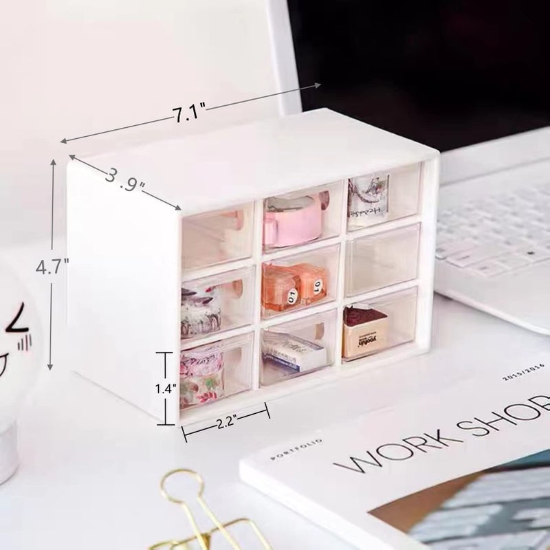 Feadily 2PCS Small Drawer Organizer for Desk, Desktop Drawer Organizer with 9 Clear Drawers, Plastic Desktop Storage Drawers 7.1 Inch x 3 .9 Inch x 4.7 Inch, White - Image 2