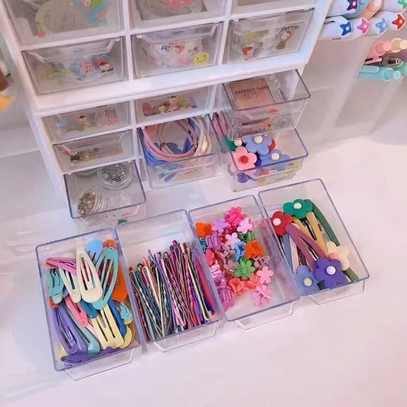Feadily 2PCS Small Drawer Organizer for Desk, Desktop Drawer Organizer with 9 Clear Drawers, Plastic Desktop Storage Drawers 7.1 Inch x 3 .9 Inch x 4.7 Inch, White - Image 5
