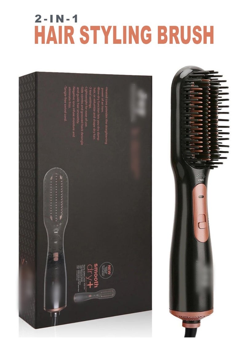 2-in-1 Hair Styling & Dryer Brush – Straighten, Smooth, Volumize with Ionic Technology