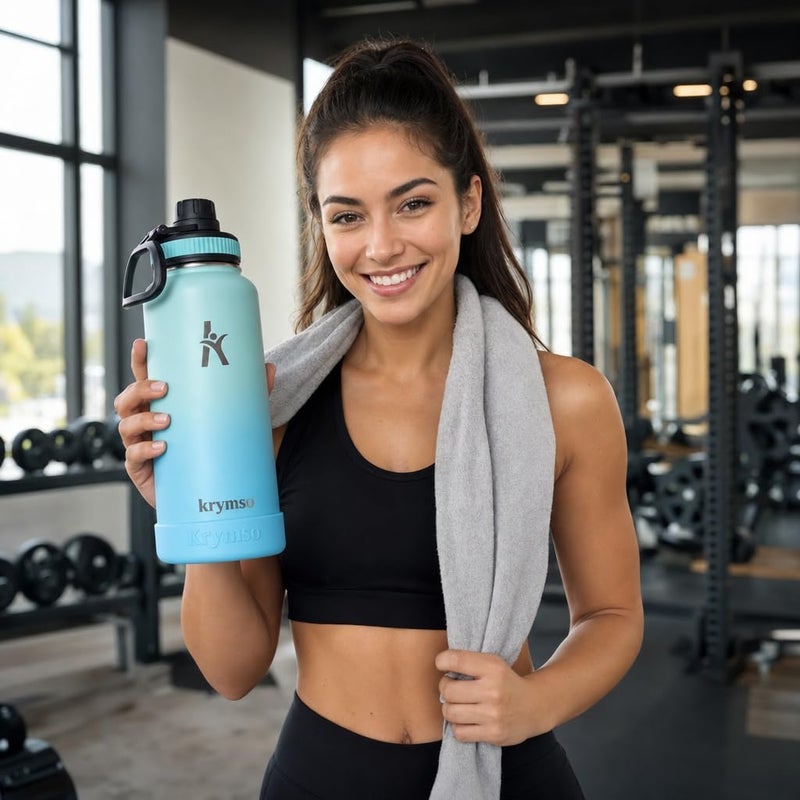 KRYMSO Stainless Steel Water Bottle 650ml – Insulated Sports Thermos Flask for Hot & Cold Drinks – Leakproof, Durable, BPA-Free – Ideal for Gym, Travel, Hiking (Aqua Sky) - Image 3