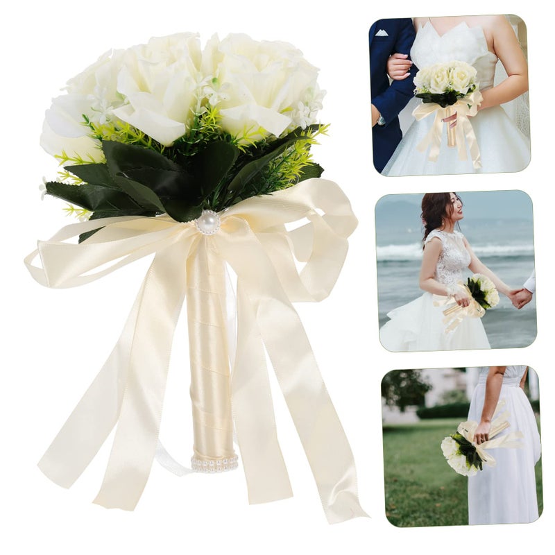 Lifelike Silk Rose Bridal Bouquet Wedding Photography Prop Floral Decor - Image 4