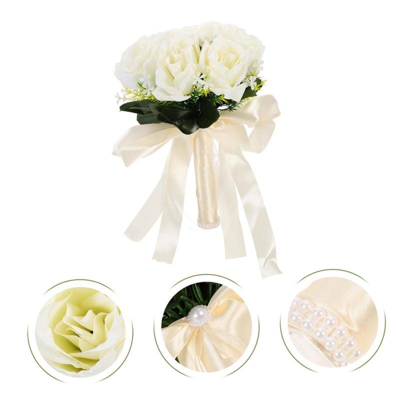 Lifelike Silk Rose Bridal Bouquet Wedding Photography Prop Floral Decor - Image 3