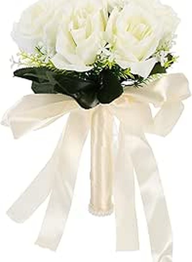 Lifelike Silk Rose Bridal Bouquet Wedding Photography Prop Floral Decor - Image 1