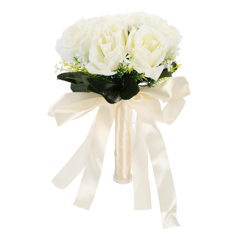 Lifelike Silk Rose Bridal Bouquet Wedding Photography Prop Floral Decor - Image 2