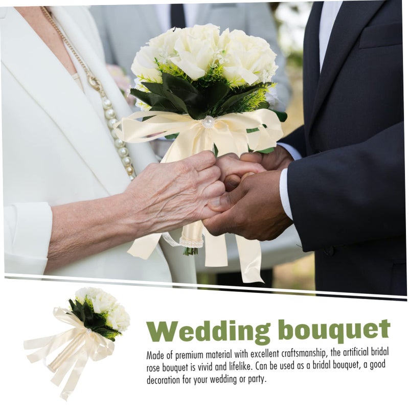 Lifelike Silk Rose Bridal Bouquet Wedding Photography Prop Floral Decor - Image 5