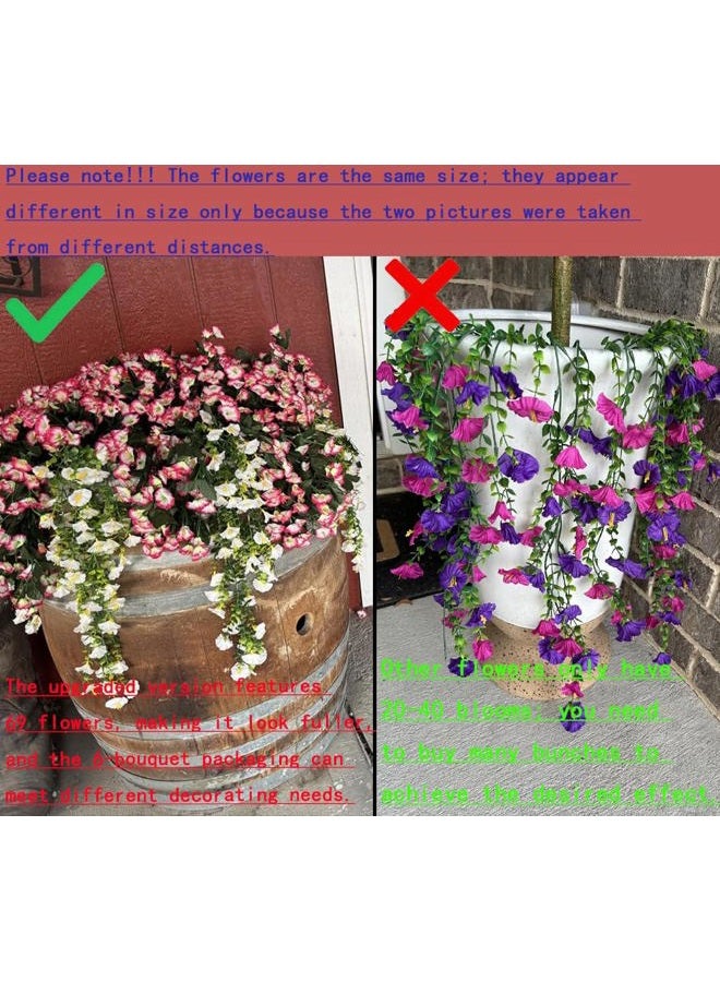 6-Pack Outdoor Faux Plants, 69-Flowered Large Morning Glory, Uv-Resistant Artificial Morning Glory,Perfect for Outdoor Decoration in All Seasons Such as Porches and Gardens (Red) - Image 2