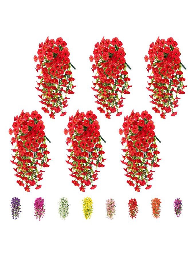6-Pack Outdoor Faux Plants, 69-Flowered Large Morning Glory, Uv-Resistant Artificial Morning Glory,Perfect for Outdoor Decoration in All Seasons Such as Porches and Gardens (Red) - Image 1