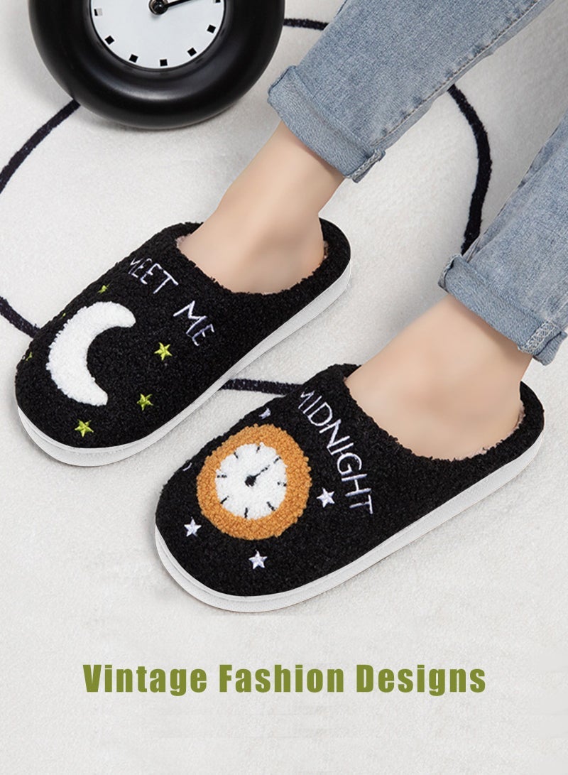 URbazaar Meet Me at Midnight Bedroom Slippers for Women Men Couple Plush Fuzzy Cozy House Slippers Autumn and Winter Warm Indoor Outdoor Lightweight Soft Slides - Image 5