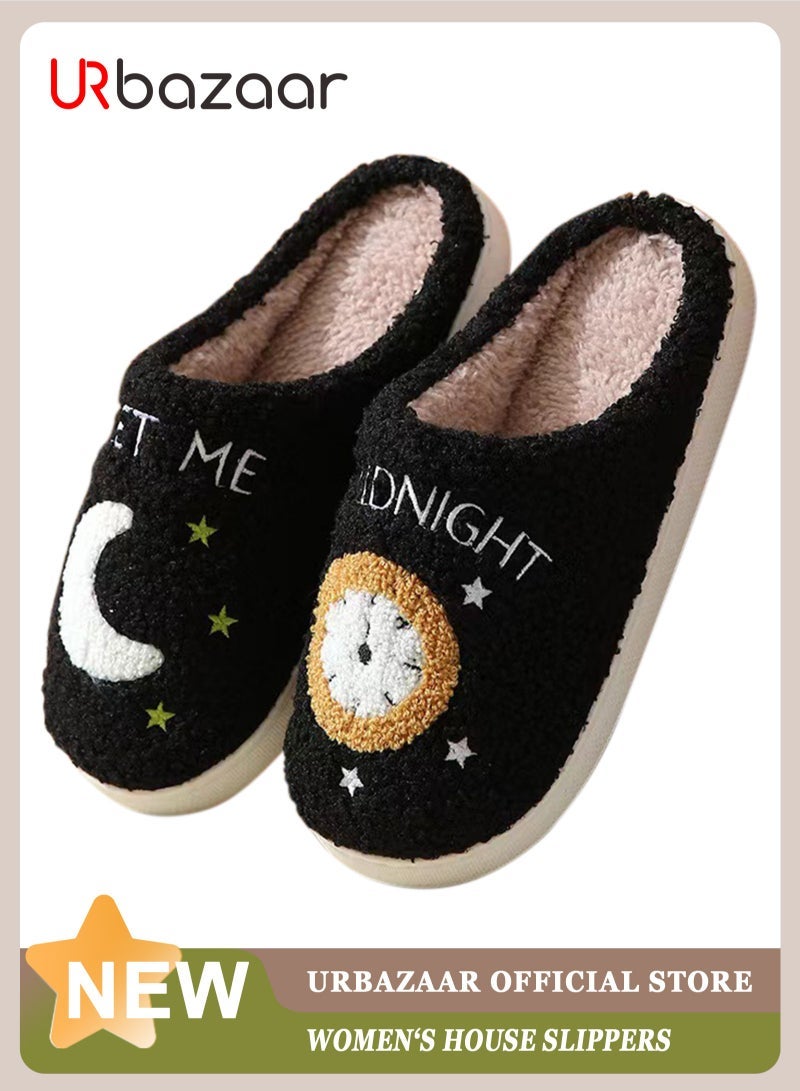 URbazaar Meet Me at Midnight Bedroom Slippers for Women Men Couple Plush Fuzzy Cozy House Slippers Autumn and Winter Warm Indoor Outdoor Lightweight Soft Slides - Image 1