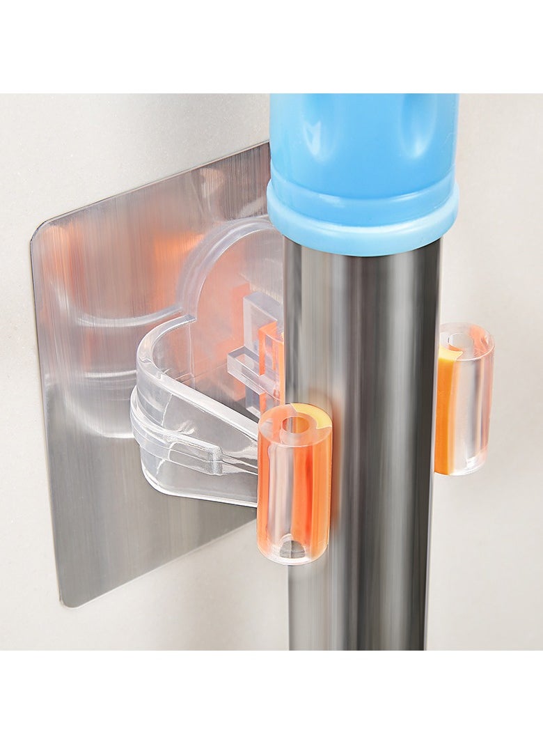 sokany 6 Pieces Mop Broom Holder, Wall Mount Mop Holder, Self Adhesive Broom Hanger for Home, Garage, Garden, Laundry Room, Storage, Kitchen, Tools Organizer (Sliver, Clear)  - Image 5