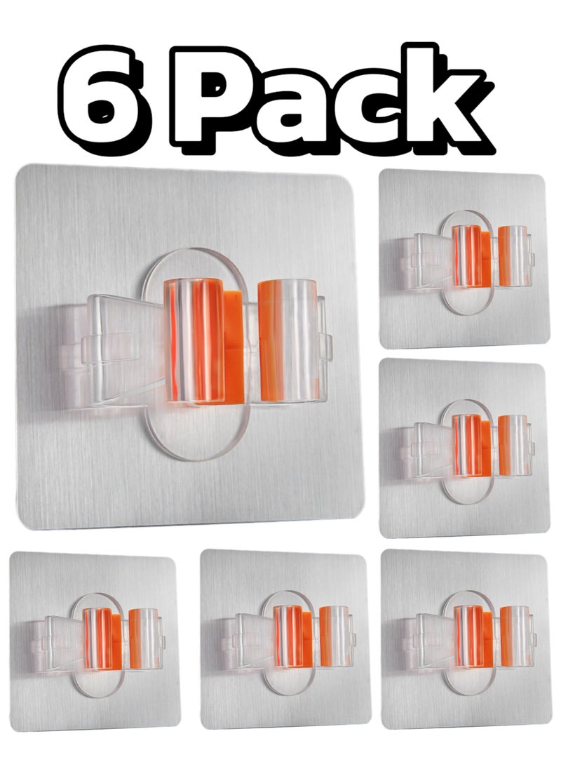 sokany 6 Pieces Mop Broom Holder, Wall Mount Mop Holder, Self Adhesive Broom Hanger for Home, Garage, Garden, Laundry Room, Storage, Kitchen, Tools Organizer (Sliver, Clear)  - Image 1