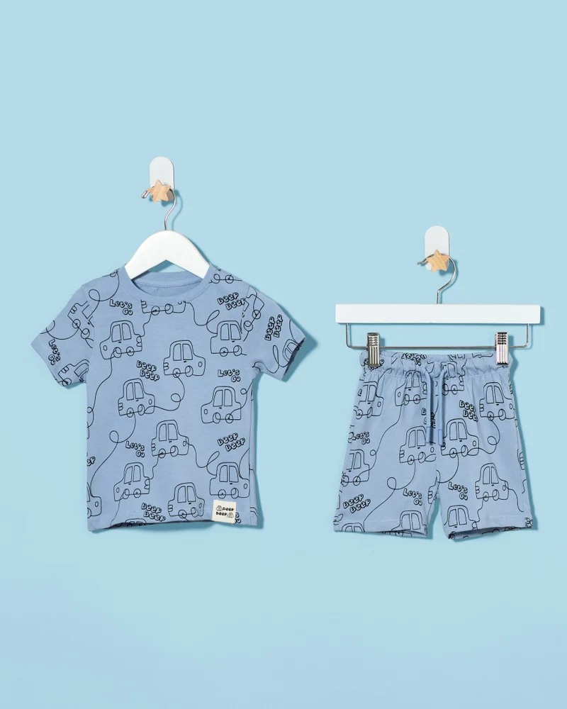 REDTAG Infant Boys Blue Printed 2 Pieces Pyjama Set