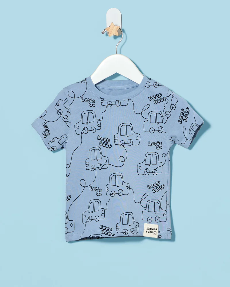 REDTAG Infant Boys Blue Printed 2 Pieces Pyjama Set