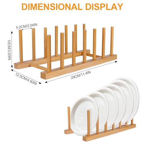 SAMEBUTECO Bamboo Wooden Dish Racks Plate Stand Holder Vertical Drainer Kitchen Cabinet Organizer for Dish, Pots, Lids, Bowls, Cups, and Cutting Boards and Books(2 Packs) - Image 2
