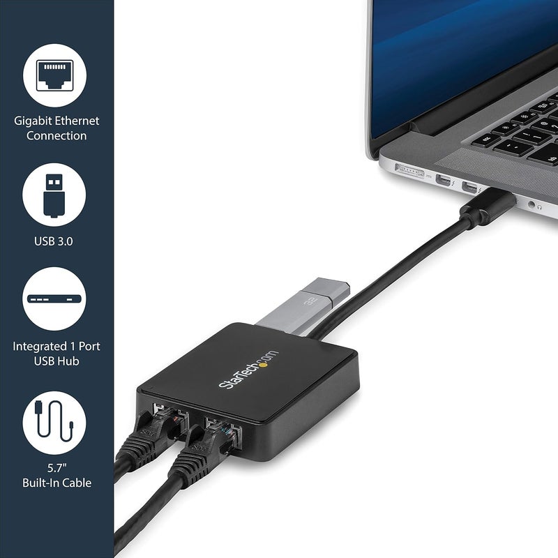 StarTechcom USB 30 to Dual Port Gigabit Ethernet Adapter wUSB Port  10100100  USB Gigabit LAN Network NIC Adapter USB32000SPT - Image 3