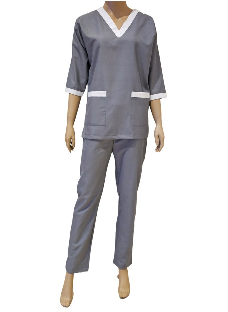 Rannah's Uniform Scrubs Three-Quarter Sleeve Medical Uniform Unisex Top and Pants Grey Nurse Suit Set  - Image 1