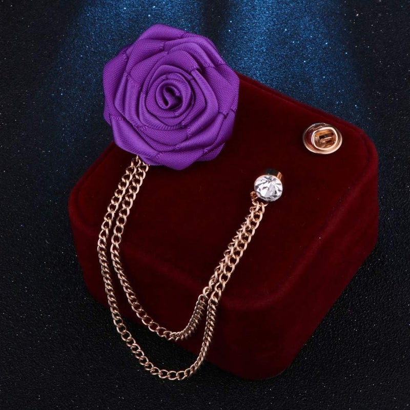 MXUHUI Fashion Bridegroom Wedding Brooches Cloth Art Hand-Made Rose Flower Brooch Lapel Pin Badge Tassel Chain Men's Suit Accessories - Image 2