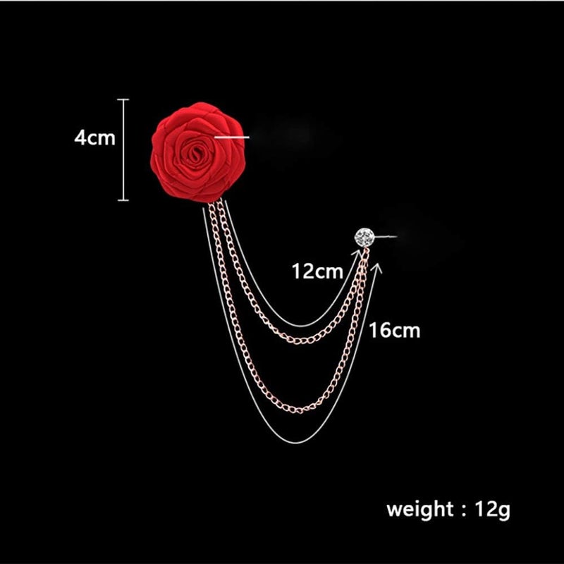 MXUHUI Fashion Bridegroom Wedding Brooches Cloth Art Hand-Made Rose Flower Brooch Lapel Pin Badge Tassel Chain Men's Suit Accessories - Image 3