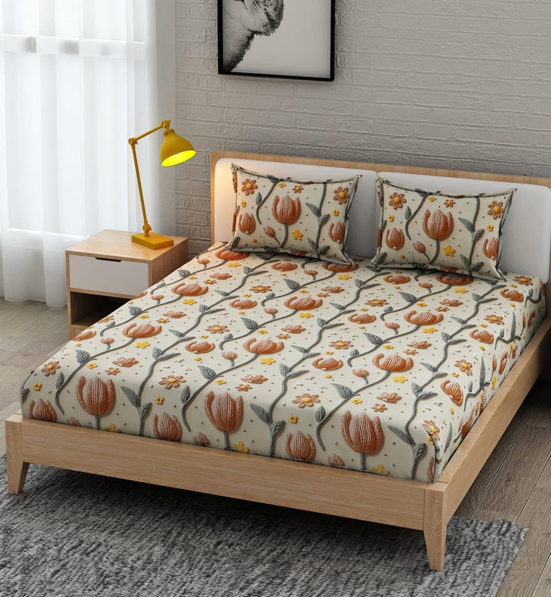 Castiqa 7D Digital Print Glace Cotton Fabric King Size Bedsheet 108 * 108inch with Two Pillow Covers 18 * 28inch (Pattern IV) - Image 4