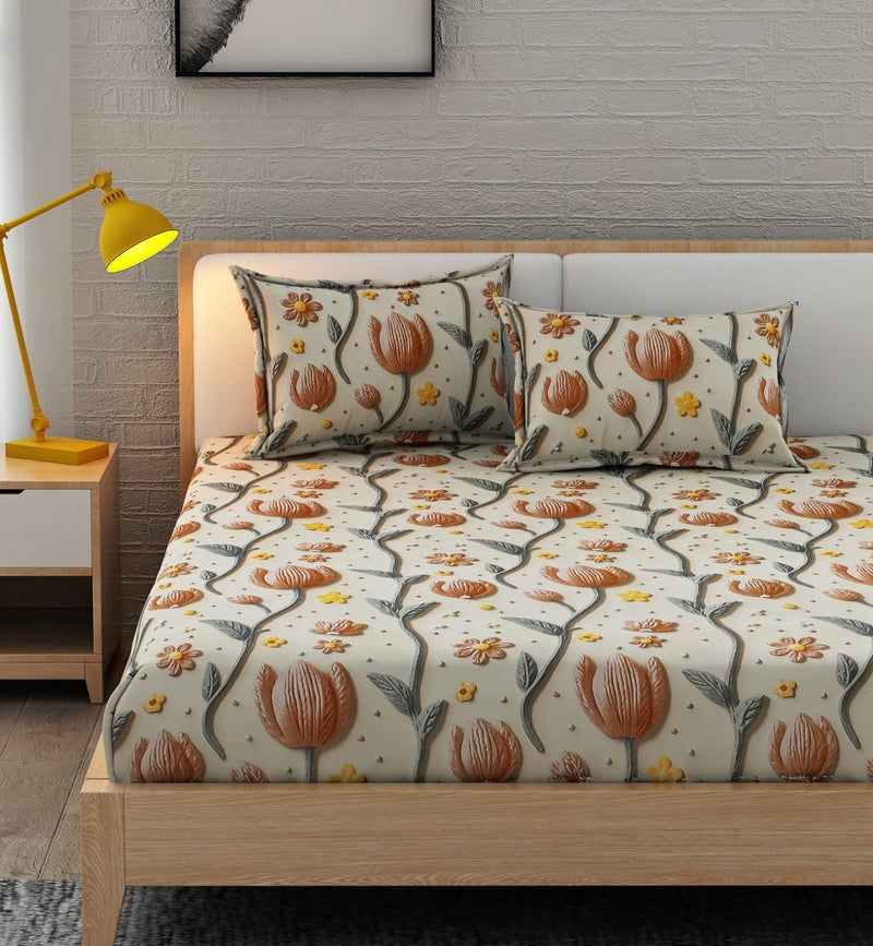 Castiqa 7D Digital Print Glace Cotton Fabric King Size Bedsheet 108 * 108inch with Two Pillow Covers 18 * 28inch (Pattern IV) - Image 1