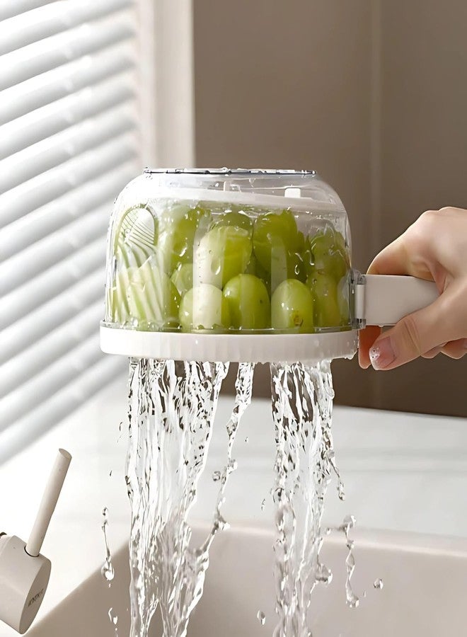 TAPUJI 2 in 1 Drainer and Strainer, Draining Basket with Lid, Multifunctional Fruit Vegetable Washing Basket, Drainer with Foldable Handle, Kitchen Colander Bowl Set for Fruit Vegetable Noodle (1Pcs) - Image 5