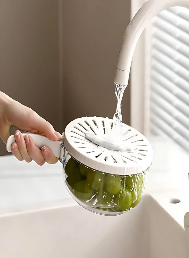 TAPUJI 2 in 1 Drainer and Strainer, Draining Basket with Lid, Multifunctional Fruit Vegetable Washing Basket, Drainer with Foldable Handle, Kitchen Colander Bowl Set for Fruit Vegetable Noodle (1Pcs) - Image 2