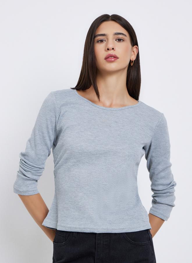 Styli Grey Waffle Knit  Top - Image 3