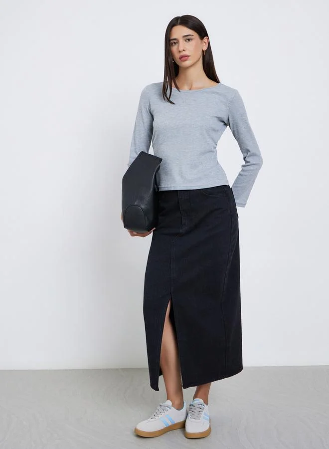 Styli Styli Grey Waffle Knit  Top