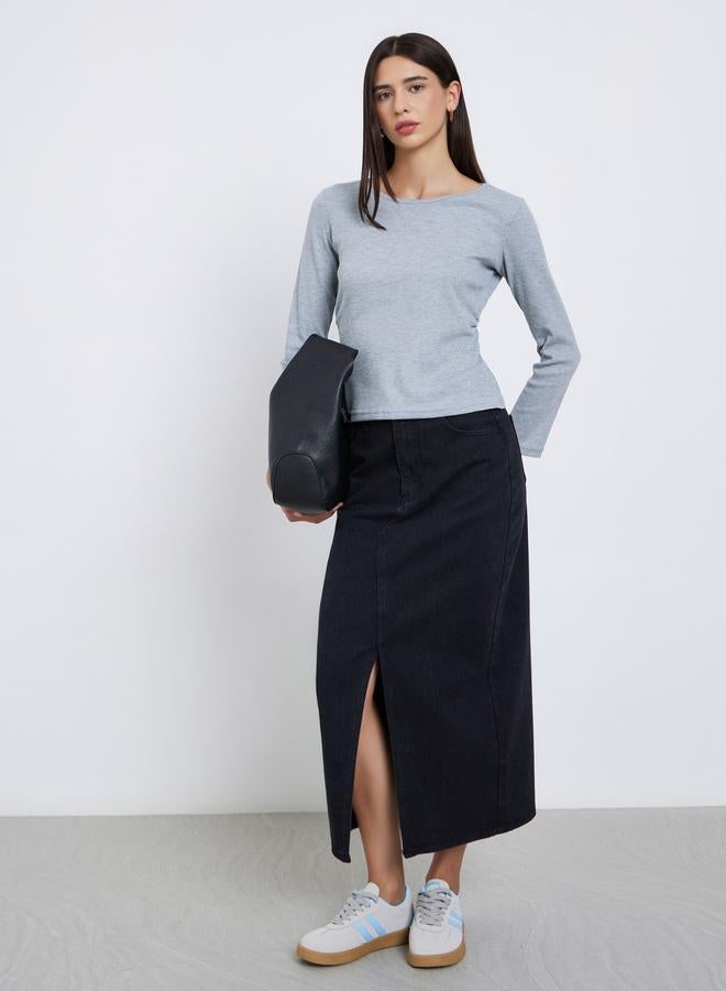 Styli Grey Waffle Knit  Top - Image 2