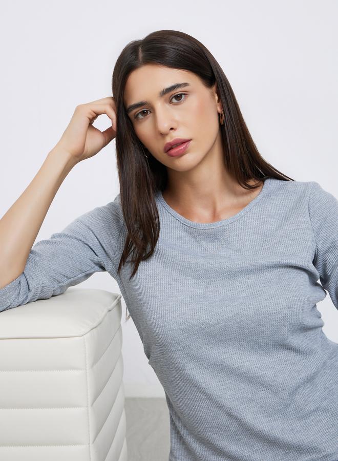 Styli Grey Waffle Knit  Top - Image 1