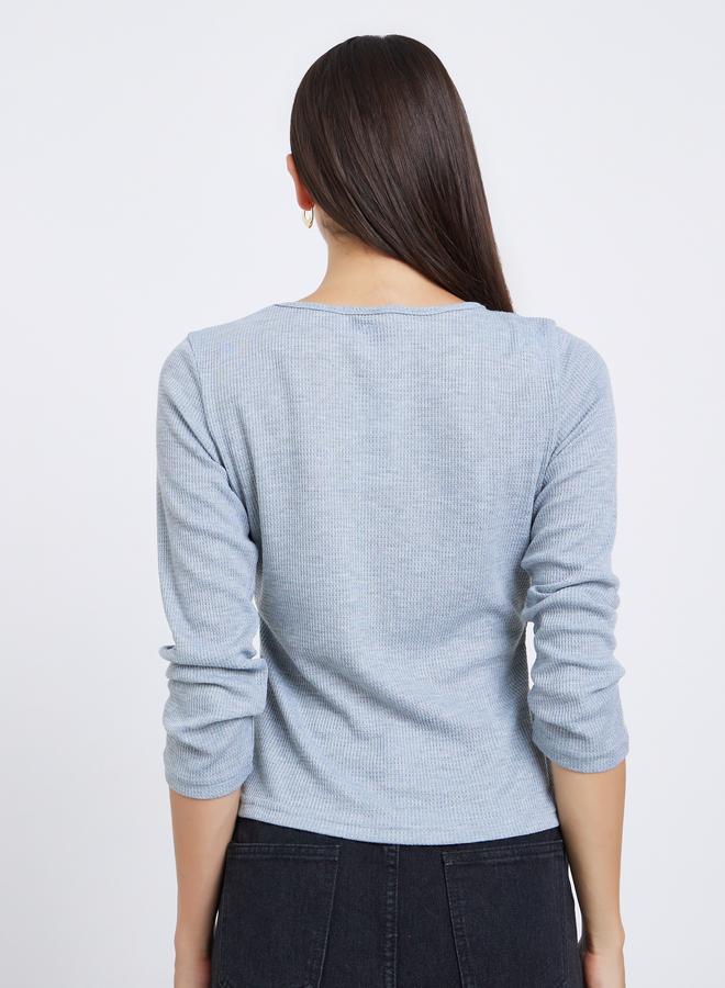 Styli Grey Waffle Knit  Top - Image 4