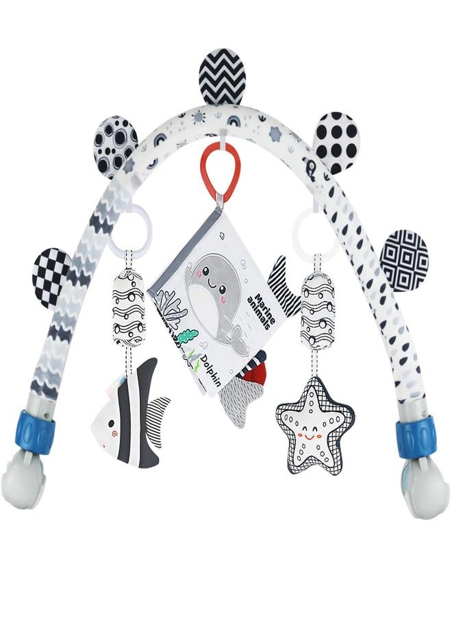 Caterbee Baby Activity Travel Mobile Arch Bassinet Toy, Black and White High-Contrast Crib Toys, with Rattle and Book, Strolle,Pram and Crib Attachment with Hanging Toys (Ocean) - Image 1