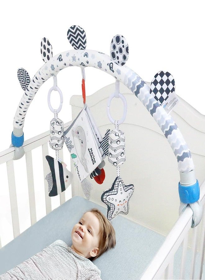 Caterbee Baby Activity Travel Mobile Arch Bassinet Toy, Black and White High-Contrast Crib Toys, with Rattle and Book, Strolle,Pram and Crib Attachment with Hanging Toys (Ocean) - Image 4