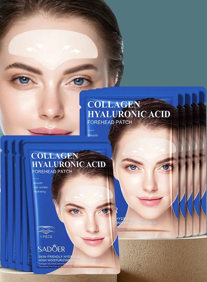 SADOER 10 Pcs Collagen Hyaluronic Acid Forehead Patch Set Smooth Anti Wrinkle Hydrating Nourishing Skin Friendly Hydrogel High Moisturizing Collagen Forehead Patch Reduce Fine Lines Skin Firming Forehead Patches - Image 1
