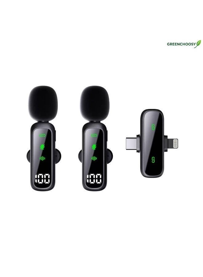 GREENCHOOSY Wireless Microphone, 2-Person Lapel Mic System with Dual Interfaces, Noise-Canceling & Recording Function for Live Streaming, Video Shooting, Interviews, Vlogs - Image 3