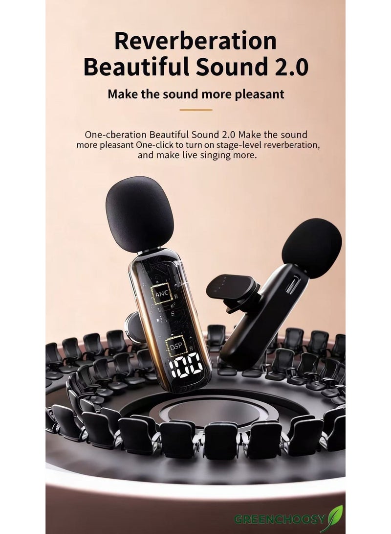 GREENCHOOSY Wireless Microphone, 2-Person Lapel Mic System with Dual Interfaces, Noise-Canceling & Recording Function for Live Streaming, Video Shooting, Interviews, Vlogs - Image 5